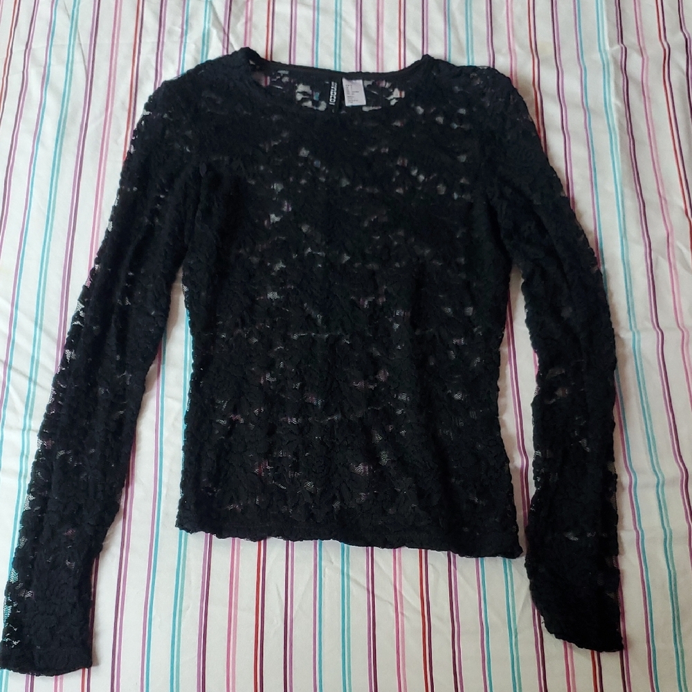 Divided Black Lace Long Sleeve Top
